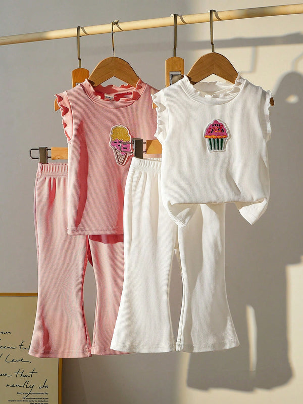 Baby Girls' Cute Ribbed Cropped Top And Flared Pants Set