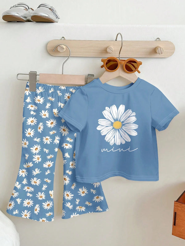 Baby Girl Casual Simple Short Sleeve Round Neck Long Pants