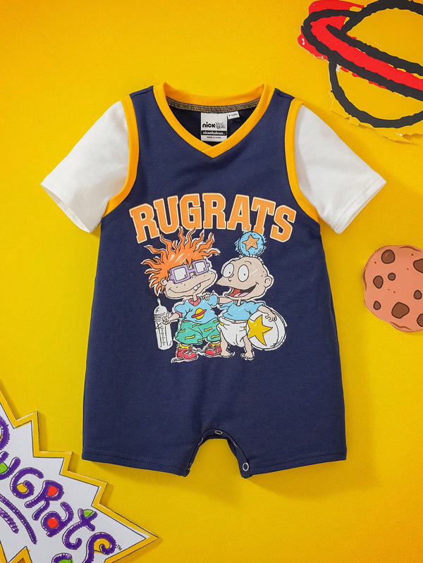 Baby Boy Cartoon Sports Cute Casual Graffiti Character Print Romper
