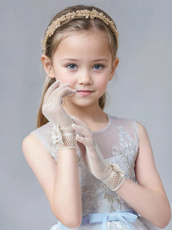 1 Pair Girls Lace Bowknot Breathable Gloves