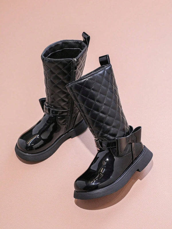 1 Pair Fashion Simple Color Block Bow Decor Children Boots
