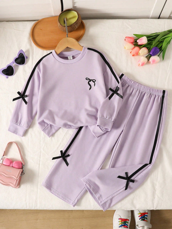 Fashionable Bowknot Sweatshirt Suit