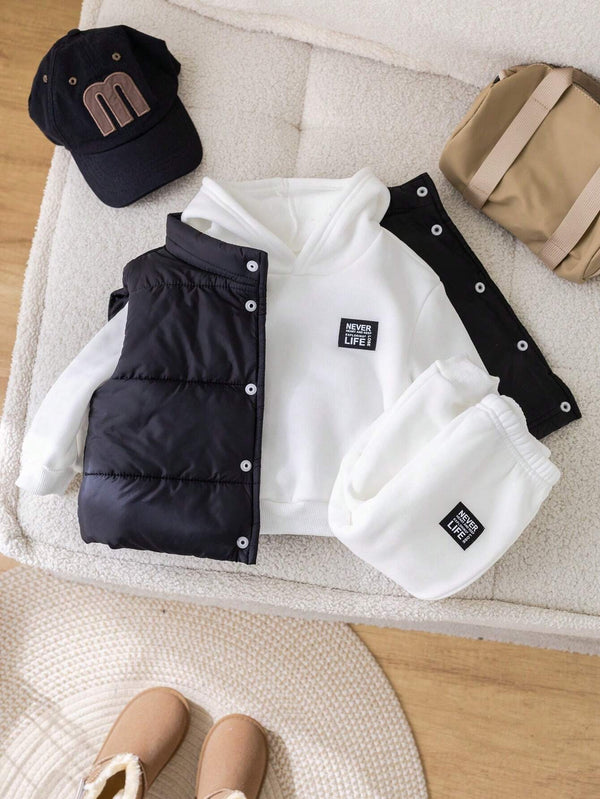 Casual Vest Jacket, Hoodie Sweatshirt, And Pants Set