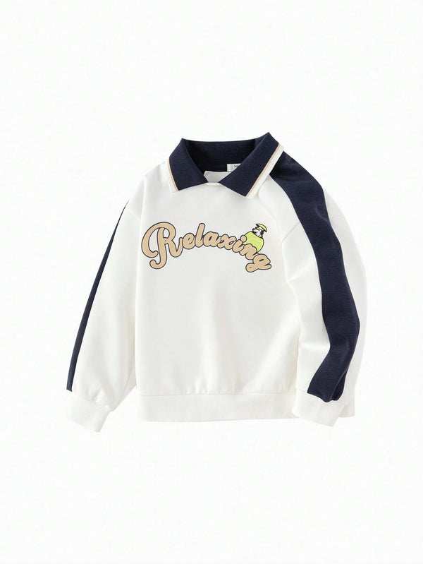 Balabala Boys Sweatshirt Autumn School Style Printed Collar Casual Top