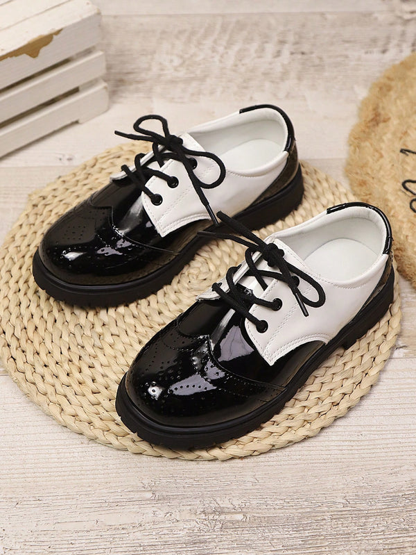 Boys' Fashion Lace-Up British Style PU Leather Non-Slip Flat Dress Shoes
