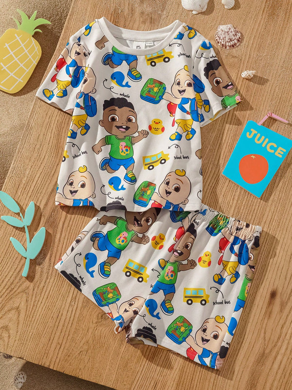 2pcs Baby Boy Cartoon Cars & Whale Print T-Shirt & Shorts