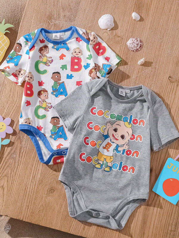 Baby Boy Cartoon Letter Print Grey Comfortable Casual Cute Romper