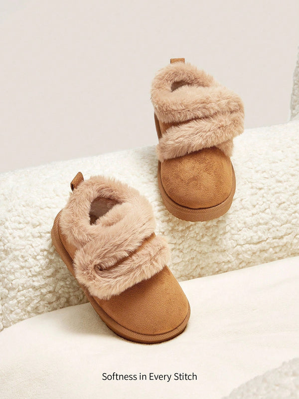 Cozy Pixies 1 Pair Camel Faux Fur Hook And Loop Flat Casual Comfortable Warm Lined Boots