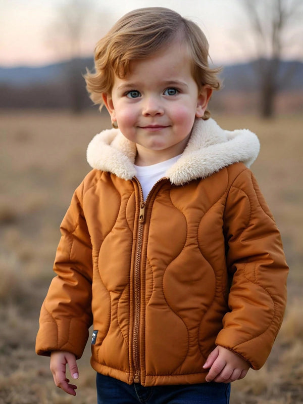 Quilted Thermal-Lined Hooded Jacket With Cute Bear Ear Design