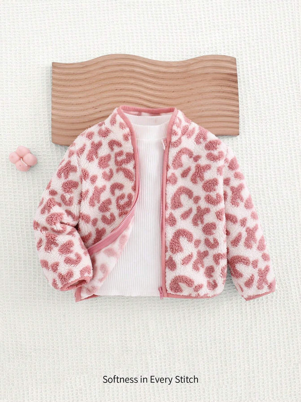 Cozy Pixies Baby Girl Casual Versatile White Floral Print Stand Collar Long Sleeve Cardigan