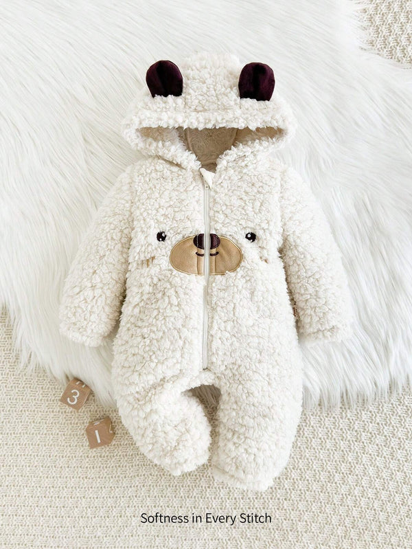 Cozy Pixies Newborn Baby Boy Bear Pattern Hooded Thicken Long Sleeve Romper