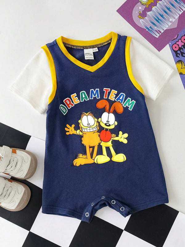 Baby Boy Cute Cartoon Dog & Letter Print Sports Style Casual Romper