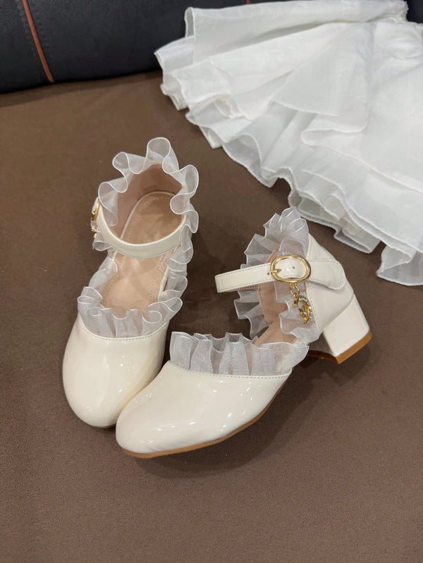 Girls Cute Shiny Pink Butterfly Rhinestone High Heel Shoes