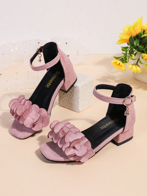 Fashion High Heel Sandals Princess Shoes With Strap Floral Hook Loop Fastener