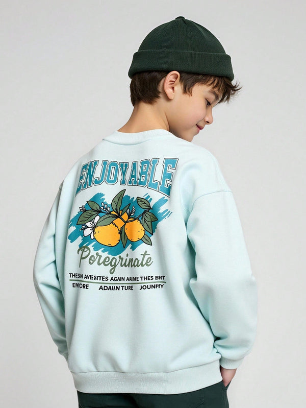 Tween Boy Casual Lemon Print Pullover Sweatshirt
