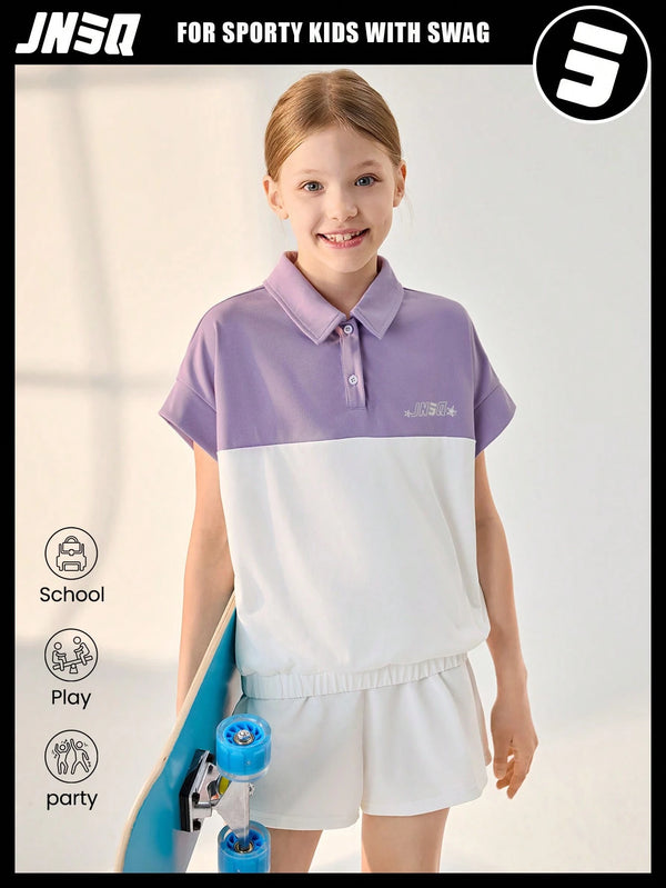 JNSQ Girls Outdoor Casual Sports Short Sleeve T-Shirt And Shorts Set