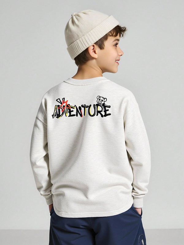 Tween Boy Letter Print Crew Neck Long Sleeve Sweatshirt