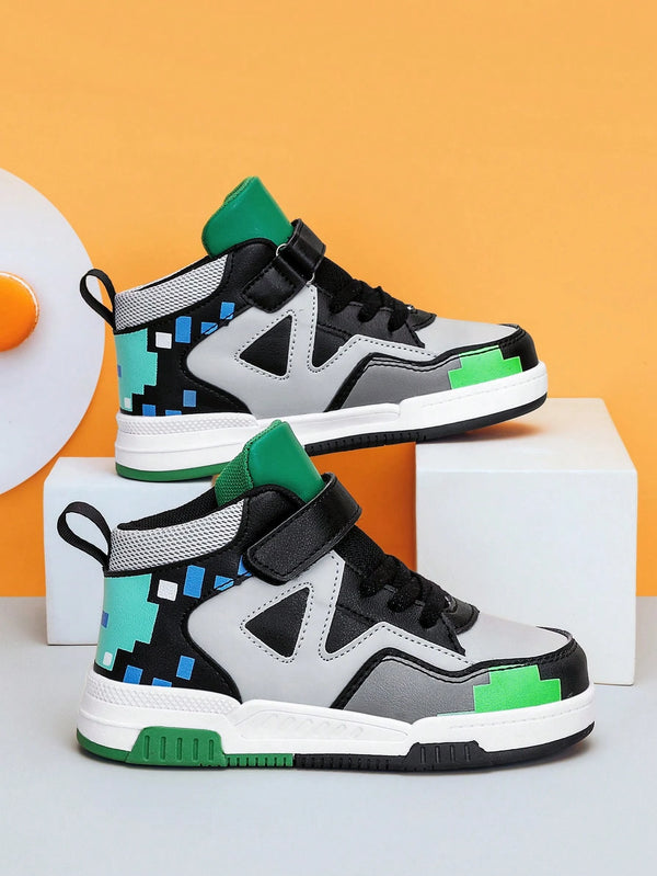 Kids Color Block Lace Up Hook-And-Loop Fastener Sporty Skate Shoes