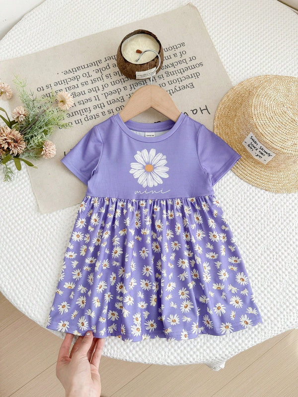 LMoss Baby Girl Ditsy Floral Knitted Fitted Casual Dress