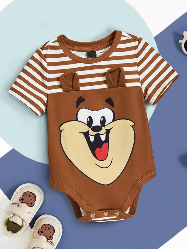 Baby Boy Cartoon Cute Taz Knitted Stripe Patchwork Romper