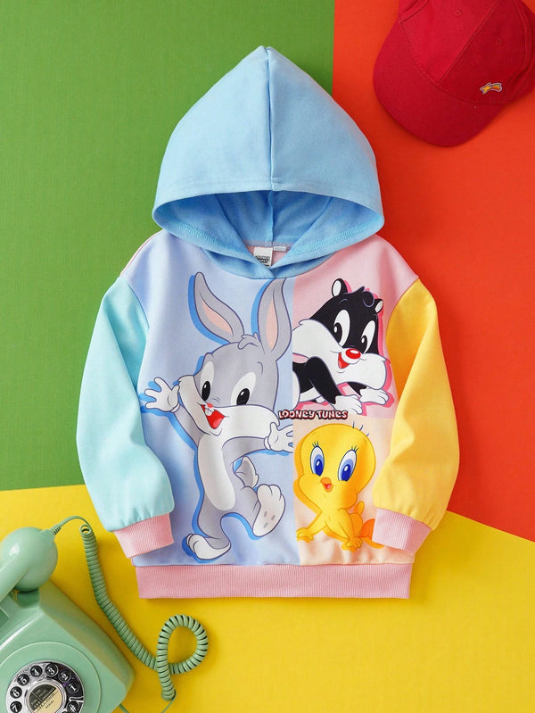 Young Girl Casual Colorful Cartoon Graphic Long Sleeve Hooded Sweatshirt