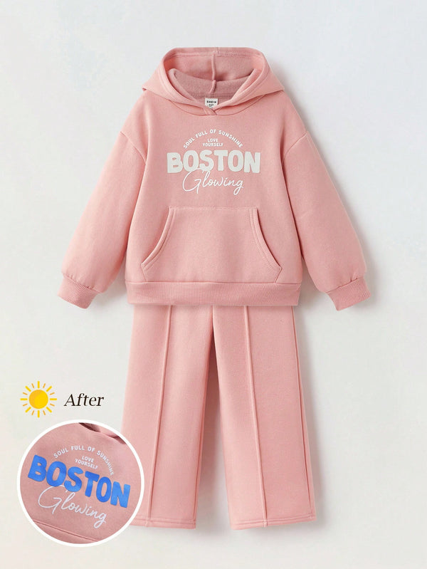 Young Girl Letter Print Hoodie And Pants Set