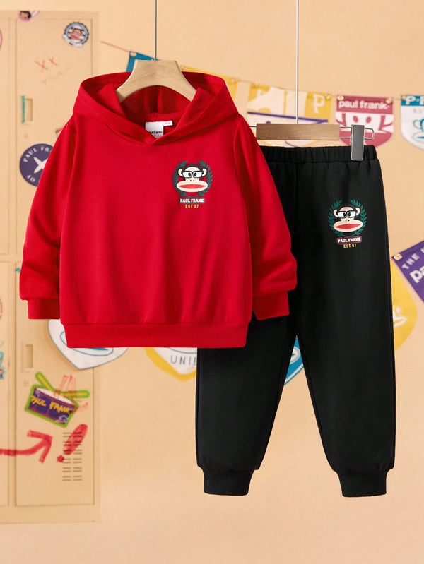Young Boy Street Outdoor Monkey Print Hoodie Sweatshirt And Jogger Pants Set