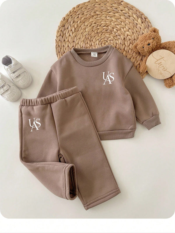 Babygirl Loose Casual Letter Print Long Sleeve Crew Neck Sweatshirt And Sweatpants