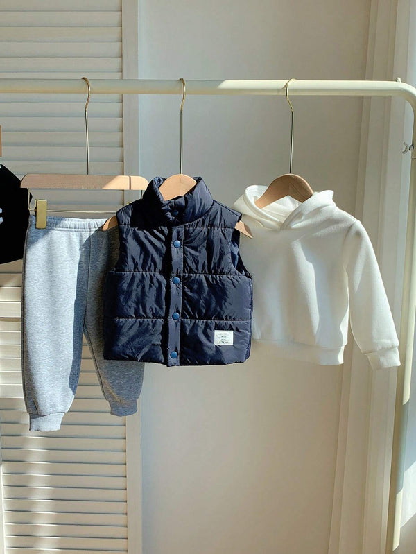 Baby Boy Casual Cute Knit Long Sleeve Hoodie Sweatshirt, Elastic Waist Jog Pants & Fleece Vest