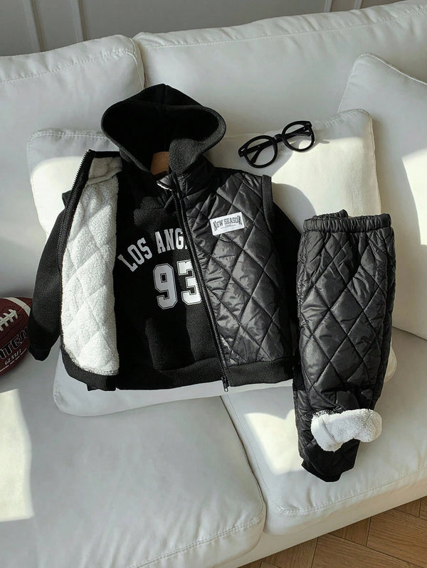 Baby Boy Fleece Lined Hoodie, Sweatpants, And Padded Vest Jacket