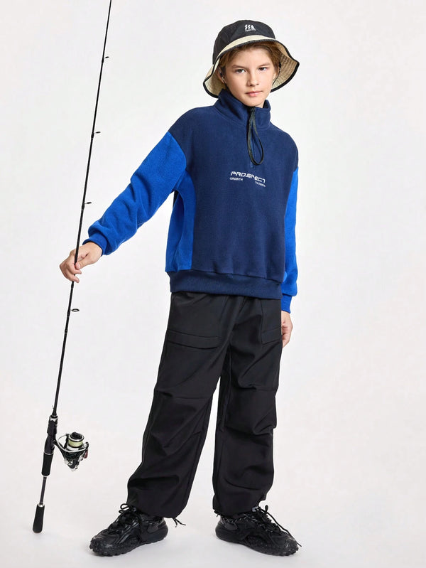 Half-Zip Stand Collar Sherpa Sweatshirt With Letter Embroidery