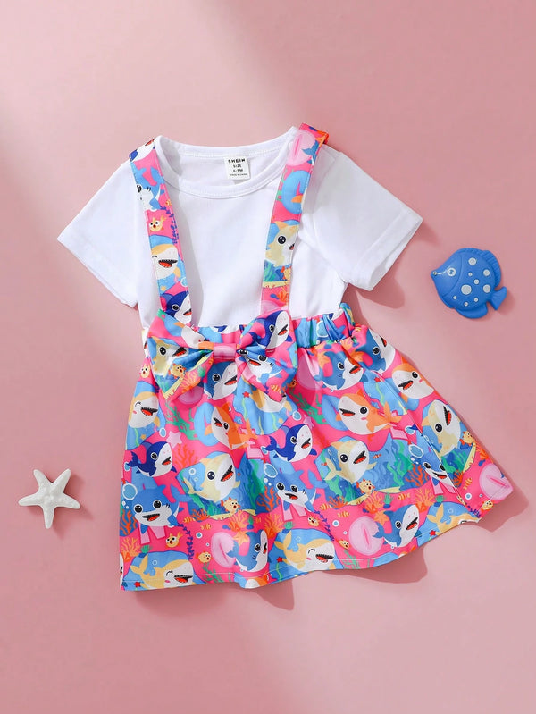 Newborn Cute Colorful Letter & Cartoon Fish Print Outfit Set