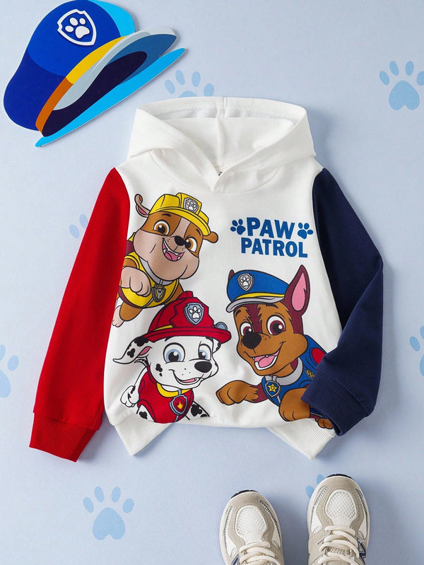 Young Boy Cute Dog Print Colorblock Hooded Sweatshirt