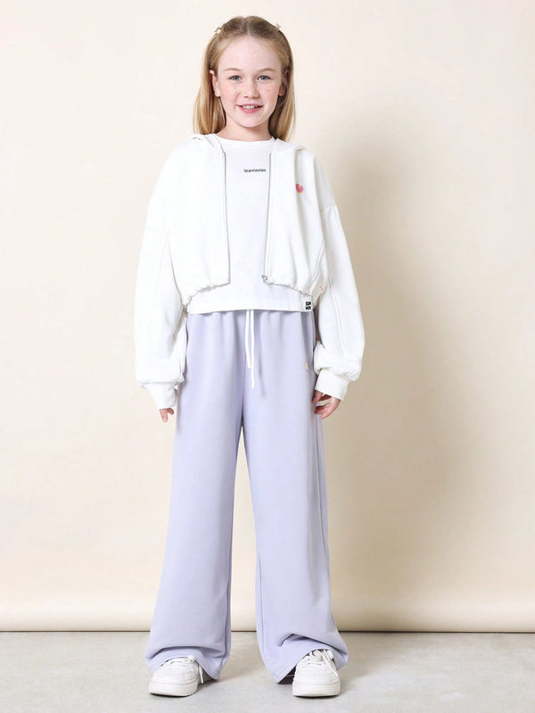 Sweatsuit Coordinated Set Casual Zip-Up Hoodie Wide Leg Track Pants
