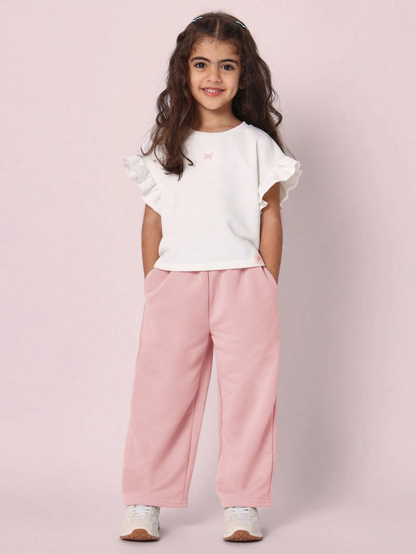 SUMWON Butterfly Detail Ruffled Sleeve Girls Co-Ord Set