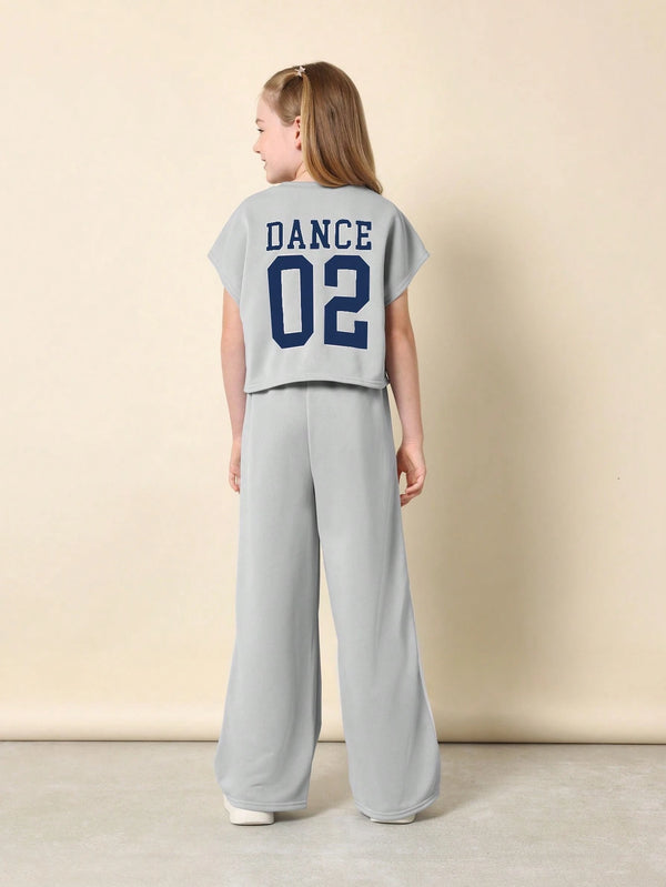 SUMWON Dance Squad Athletic Coordinated Set Slouchy Drop Shoulder Boxy Crop Top Wide Leg Pants