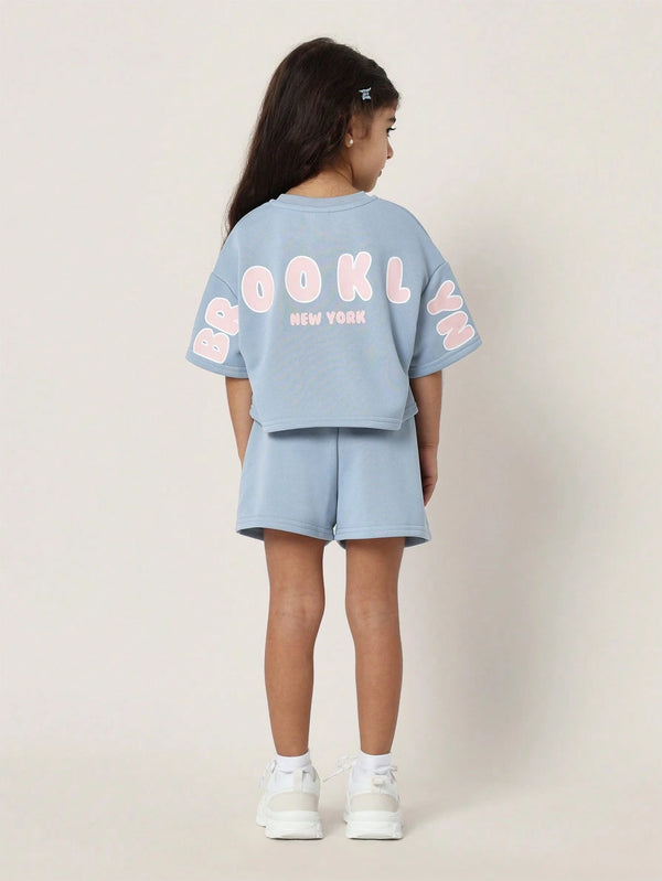 Brooklyn Nyc Print Cropped Sweatshirt Shorts Set