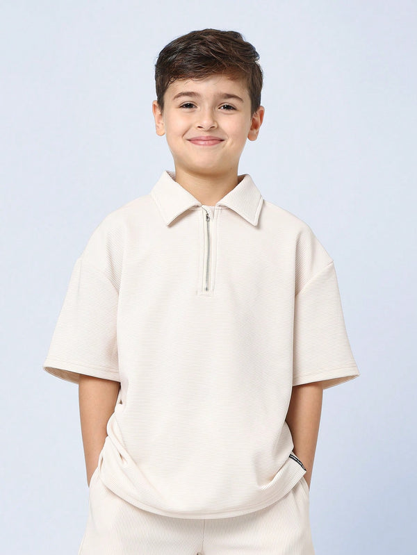 SUMWON Premium Boys Half-Zip Ribbed Polo Shirt