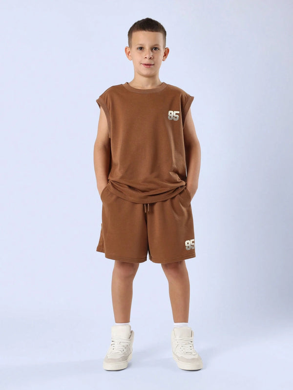 Varsity Sports Co-Ord Set Tank Top And Elastic Waist Shorts