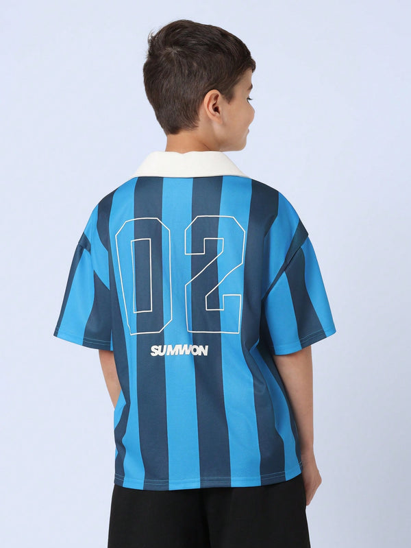 SUMWON Youth Athletic Mesh Stripe Baller Polo Jersey Shirt Number 02 Soccer Team