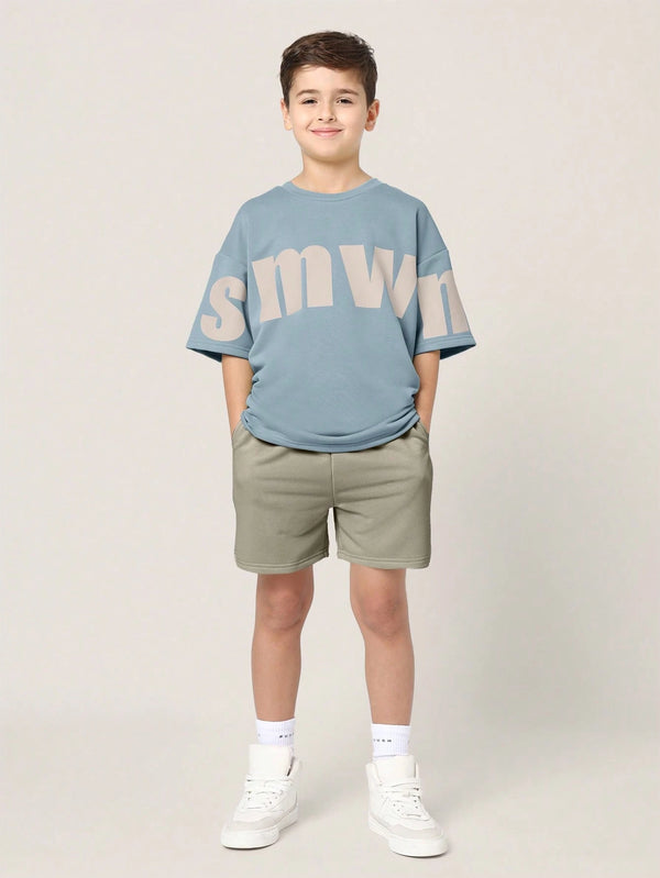 Youth Boys Oversized Logo Print Set Summer Coordinated Two-Piece