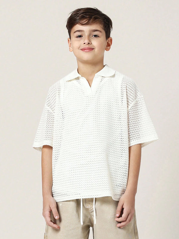 SUMWON Youth Crochet Polo Short Sleeve Top