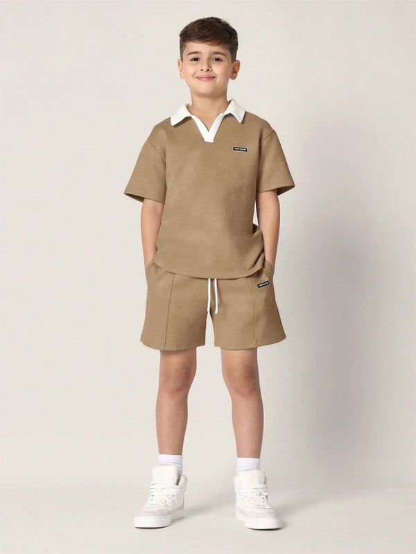 SUMWON Youth Designer Two-Piece Suedette Polo Set