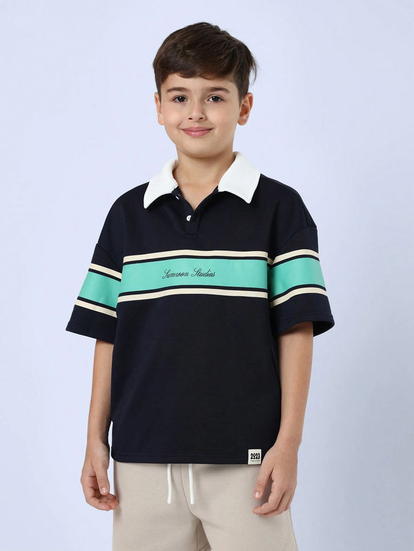 Youth Premium Sports Polo Short Sleeve Athletic Striped Summer Tennis Golf Top