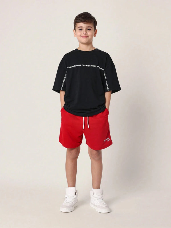 Youth Streetwear Two-Piece Set Relaxed Fit T-Shirt Drawstring Shorts