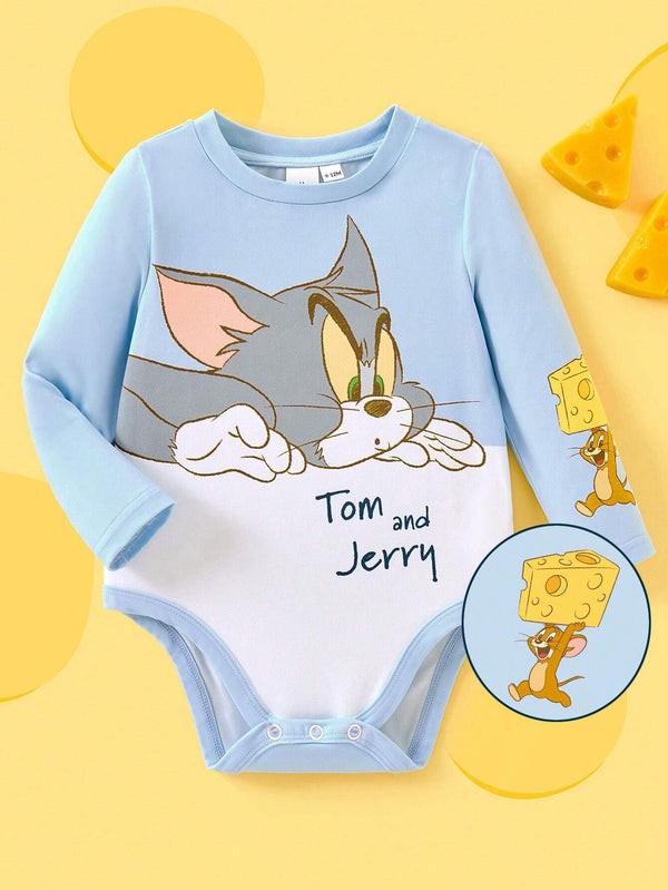 Baby Girl Cartoon Print Cute Blue Long Sleeve Bodysuit