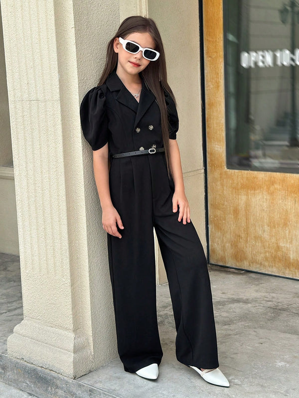 Tween GiRl Elegant Jumpsuit With Blazer Collar