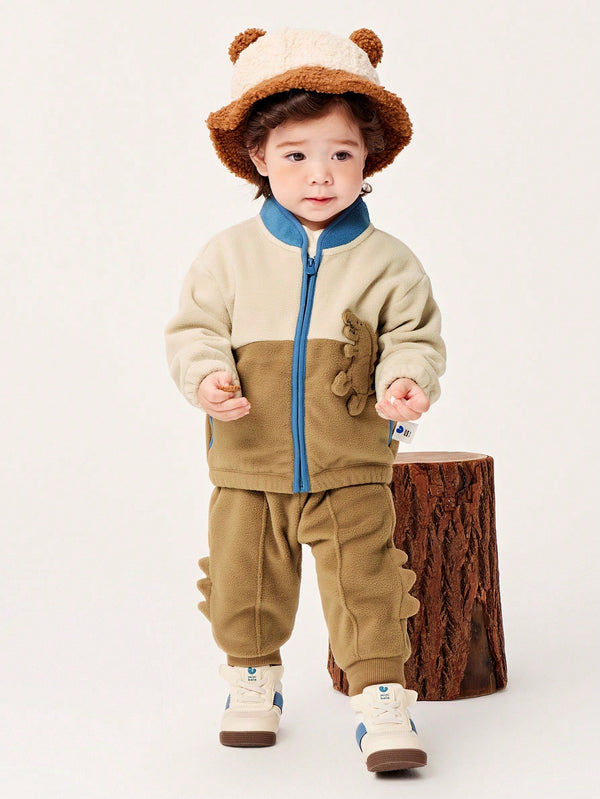 mini bala Boys Baby Cartoon Graphic 3D Patched Zipper Hoodie & Sweatpants