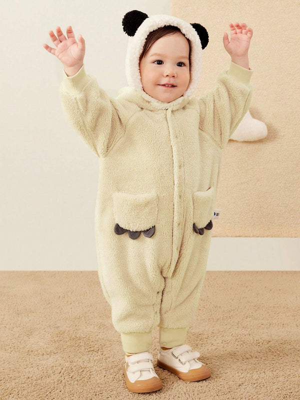 mini bala Boys' & Girls' Double-Sided Plush Hooded Jumpsuit